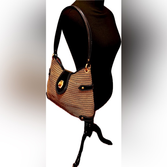 Eric Javits Squishee Metallic Gold/Tan/Blk Satchel &Patent Leather-Excel Cond - Picture 5 of 12